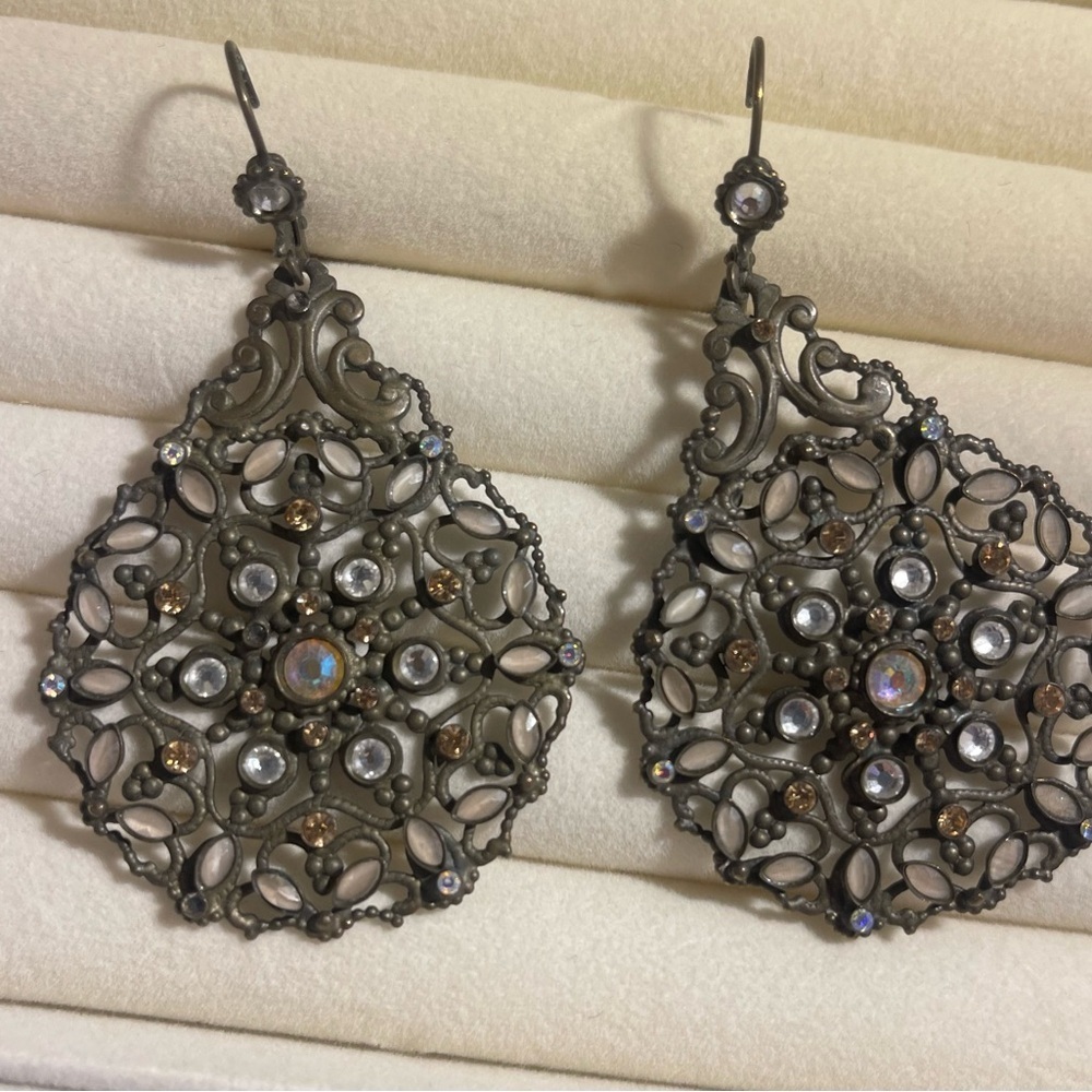Sorrelli vintage Gold and Silver Filigree Earrings with Crystal Accents- “Mirage